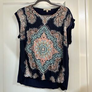 Navy patterned blouse!